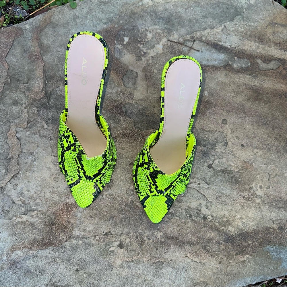 ALDO Neon Green Snake Print Women's Mules